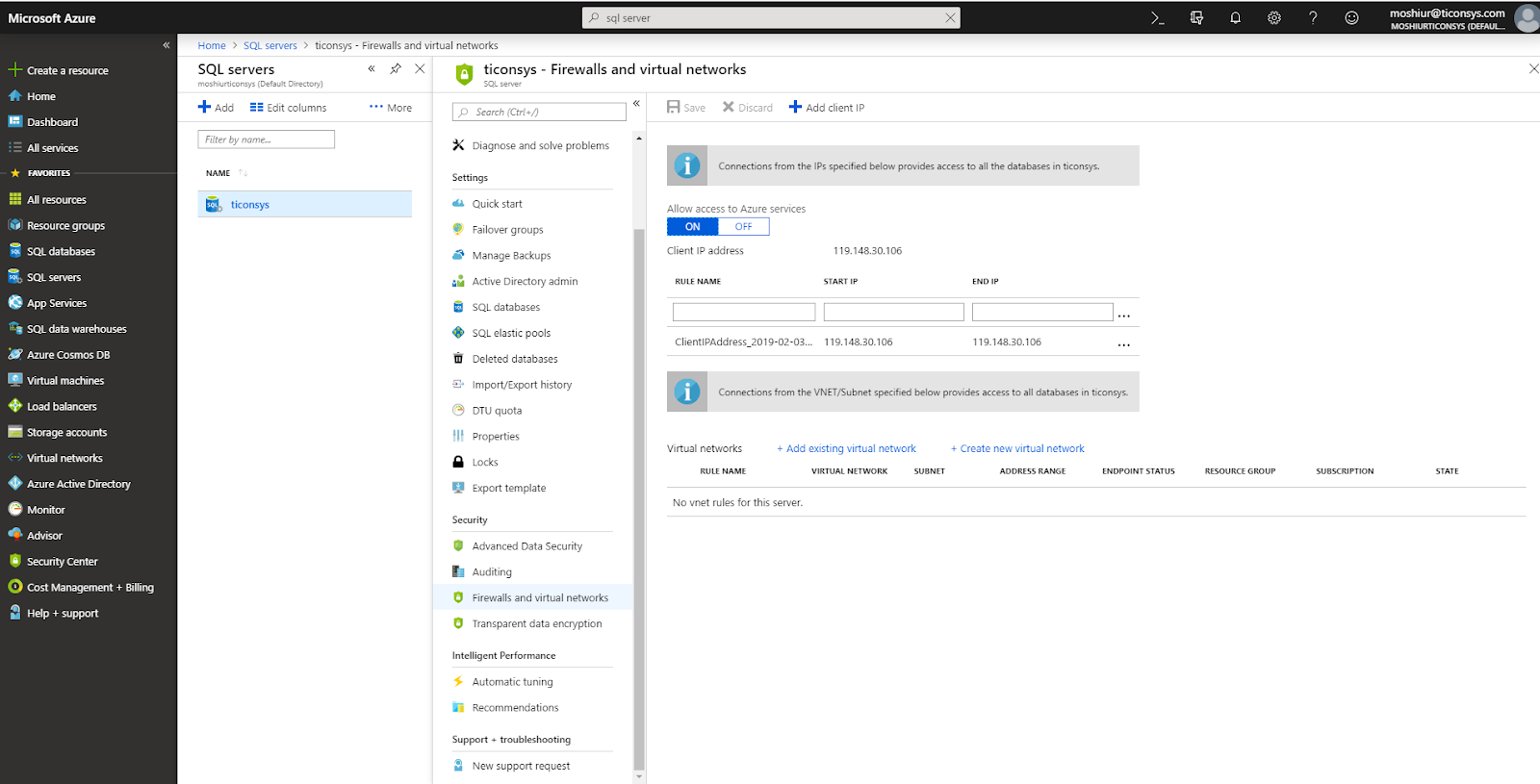 Azure Sql Firewall Configuration