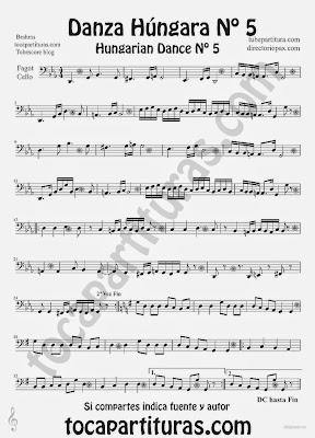 Tubepartitura Danza Húngara nº 5 Partitura de Chelo y Fagot de Johannes Brahms