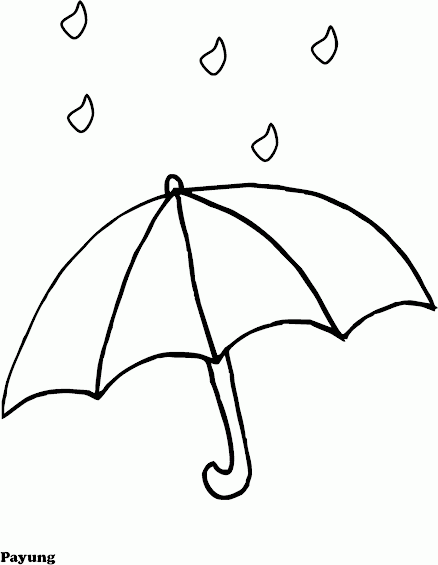 Gambar Mewarnai Payung & Hujan - Contoh Anak PAUD