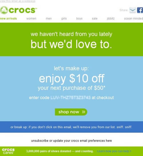 Re-engagement email by Crocs