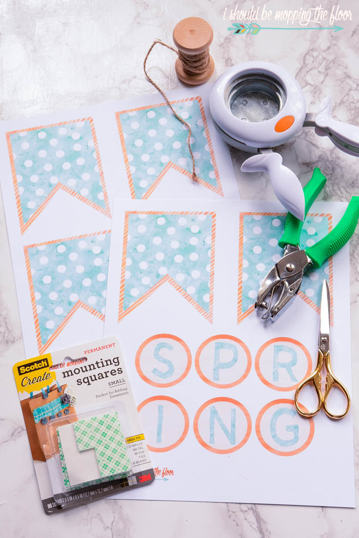 Free Printable Watercolor Spring Banner | This fun banner has a dimensional aspect to make the letters really pop! A flattened version is available, too. Instant downloads.