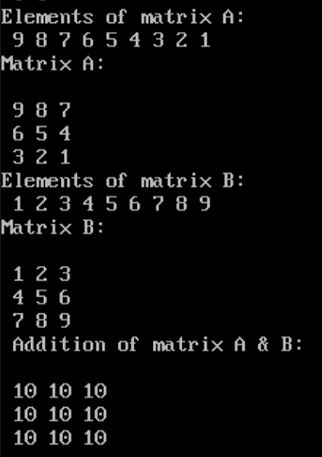 C program to Add two 3X3 matrix