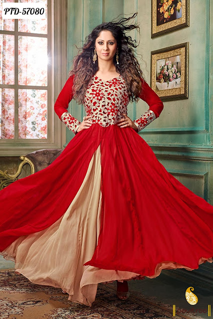 Wedding and Valentine Occasion Special Wholesale Red Georgette Anarkali Salwar Suit Online at Pavitraa.in