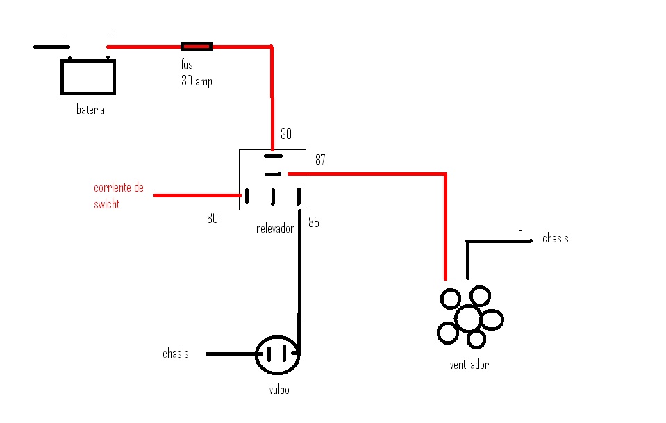 taller mecanico automotriz: conexion de ventilador con relevador y vulbo
