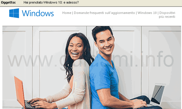 Email Microsoft Hai prenotato Windows 10 e adesso