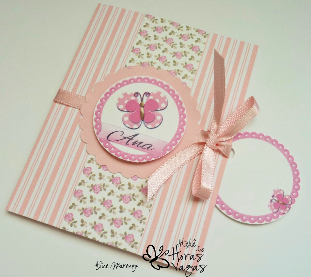convite artesanal aniversário chá de bebê jardim floral borboletas rosa menina