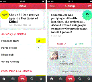 Capturas de pantalla de la aplicación Gossip para iOS