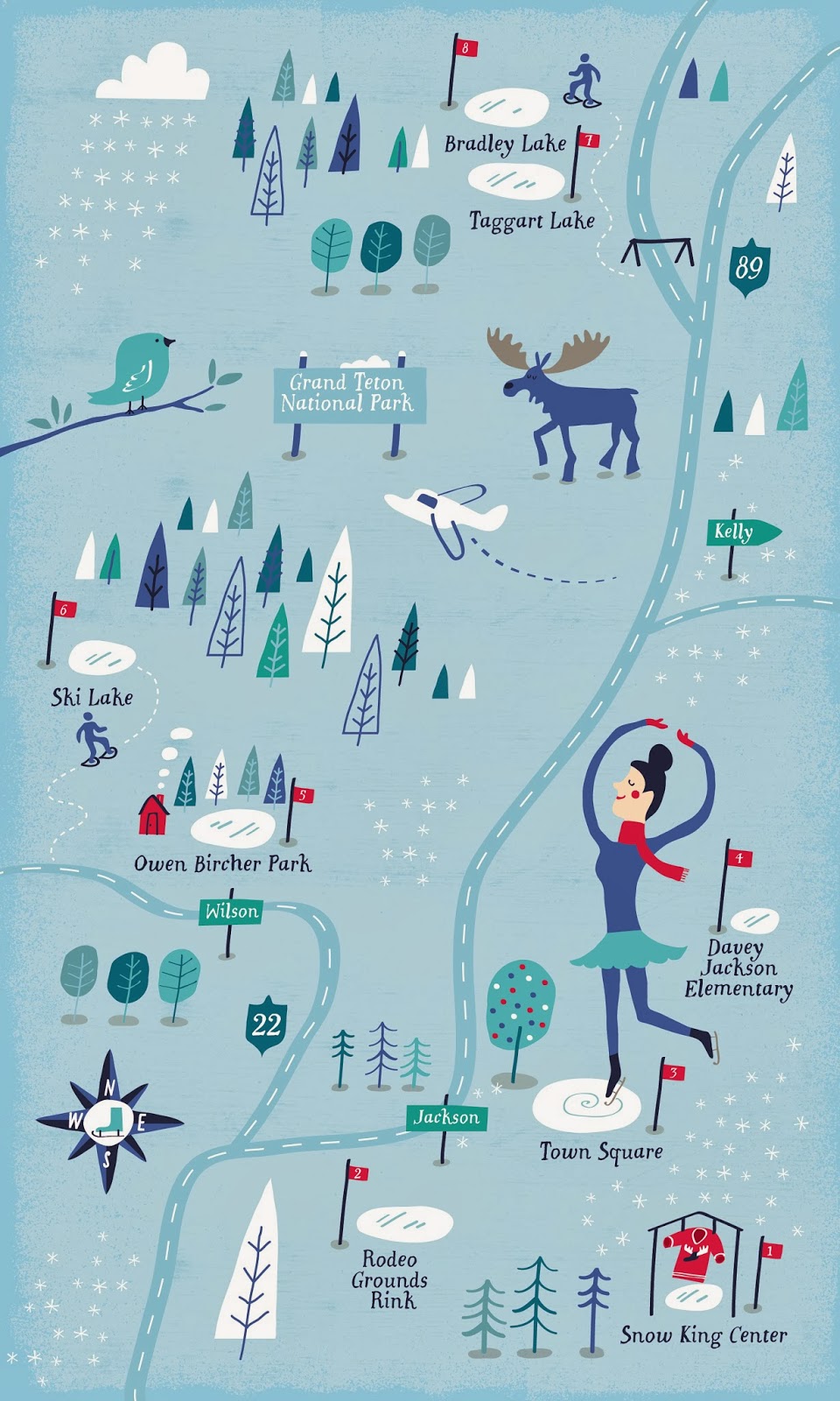 I Draw Maps Ice Skating Rink map for Jackson Hole Magazine