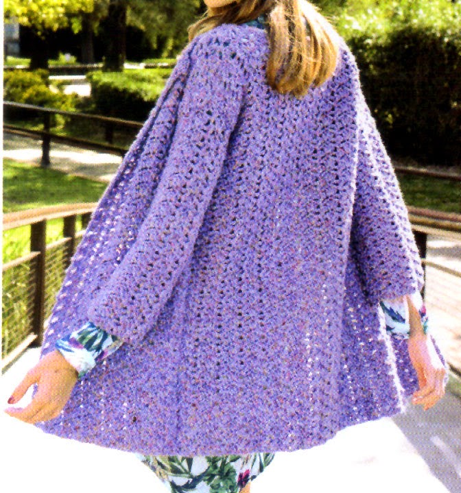 saco largo estilo folk tejido en crochet (espalda)