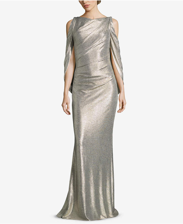 Betsy & Adam Metallic Cold-Shoulder Gown