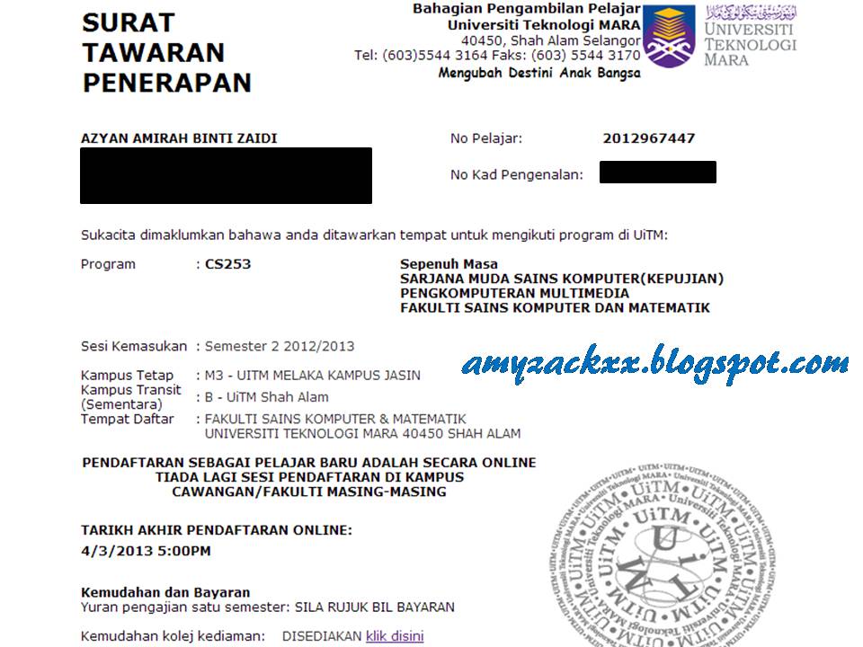 Surat Permohonan Kolej Kediaman Uitm - Terengganu w