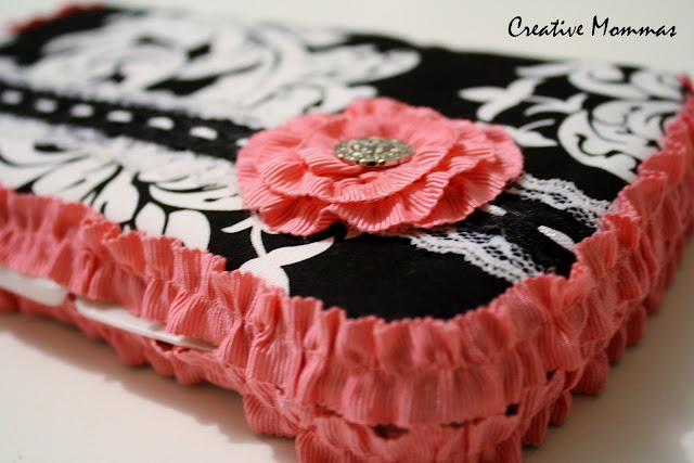 fabric, pink, black, flower, covered wipe case