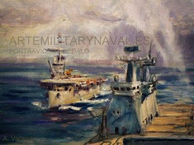 Pintura al óleo del portaaviones Dédalo