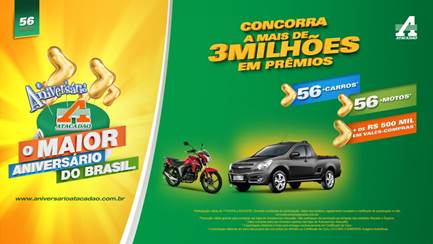 Atacadão sorteia mais de R$ 3 Milhões em prêmios em comemoração aos seus 56 anos