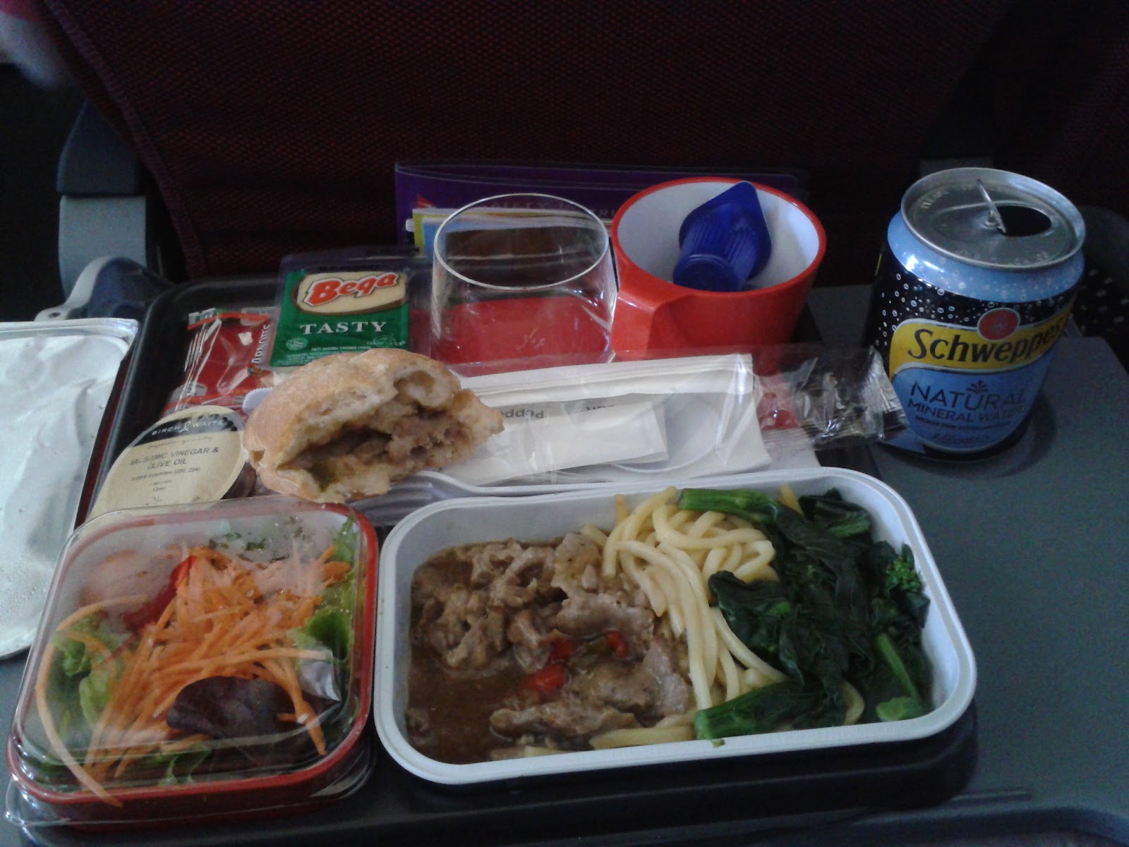 Cooking with spoons QANTAS plane food Melbourne to Hong Kong