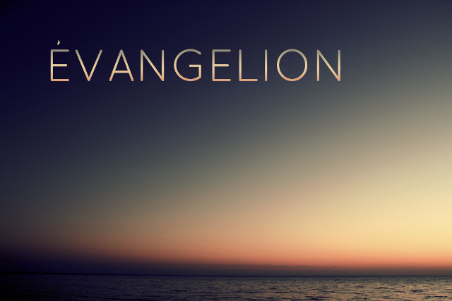 Image of a sunrise with the word 'evangelion' written on it