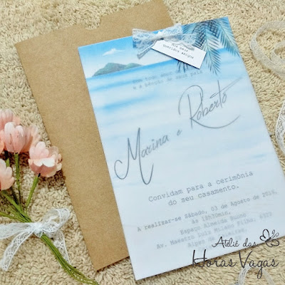  convite de casamento artesanal personalizado rustico casamento na praia translucido delicado estampado praia aquarelado aquarela watercolor papel vegetal envelope papel kraft luva 15x21 noivado noivas convite criativo diferente sofisticado barato