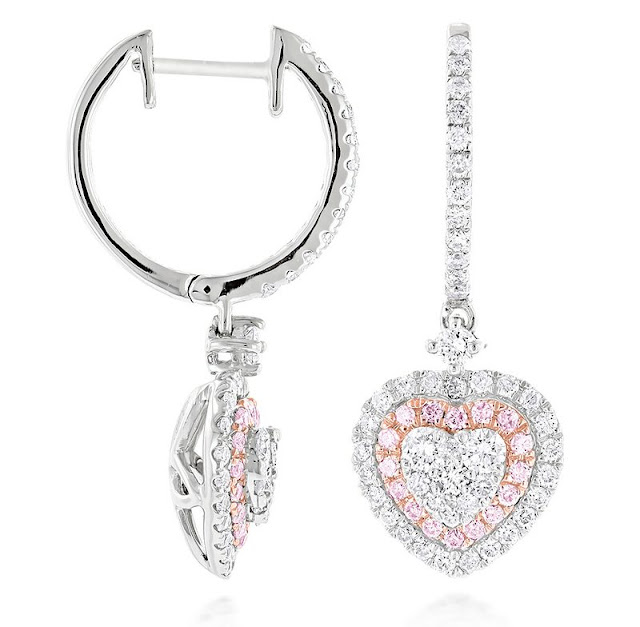White and Pink Diamond Drop Earrings