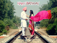 happy birthday wallpaper him her, indian couple photo on railway track for happy birthday wishes hq image