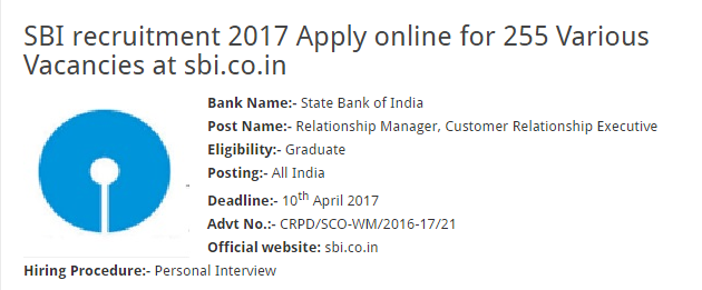 Govt Job Updates On Whatsapp Sbi Recruitment 2017 Apply Online For