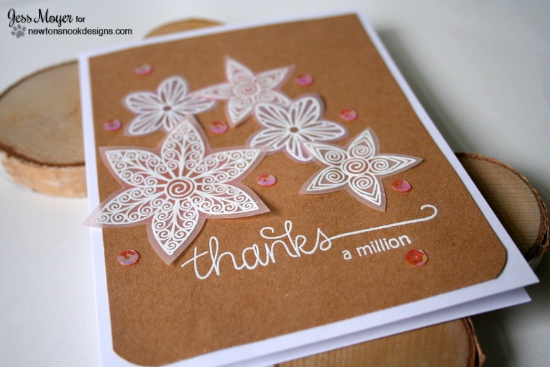 Colored Vellum Flower Card by Jess Moyer featuring Newton's Nook Designs Beautiful Blossoms