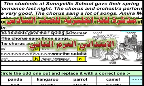 مذكرة لغة انجليزية للصف السادس الإبتدائي الترم الثاني 2019 مذكرة لغة انجليزية للصف السادس الإبتدائي الترم الثاني 2019
