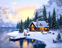 Winter Mountain Cabin Wallpaper