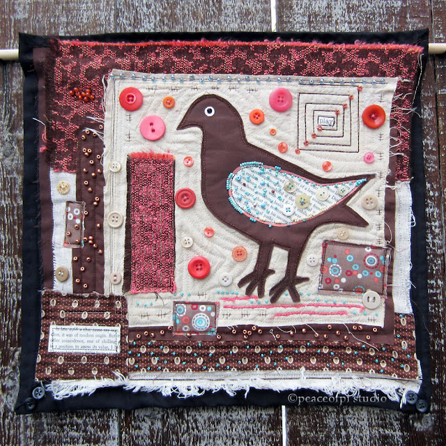 peaceofpi studio Brown Bird Folk Art Collage Quilt