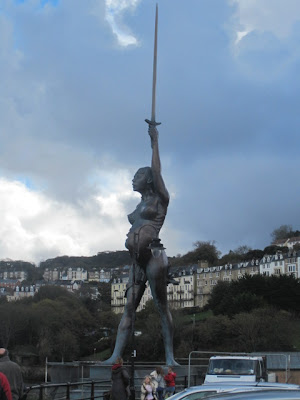 Damien Hirst sculpture, Verity on Ilfracombe harbour side