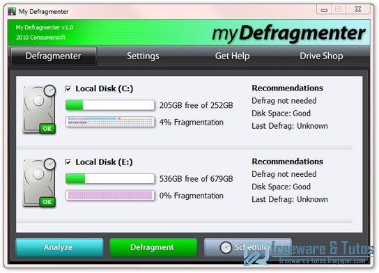 My Defragmenter : un autre logiciel gratuit de défragmentation