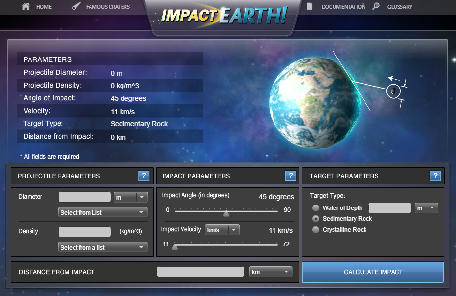 ImpactEarth, simulatore impatto asteroidi online ImpactEarth, simulatore impatto asteroidi online