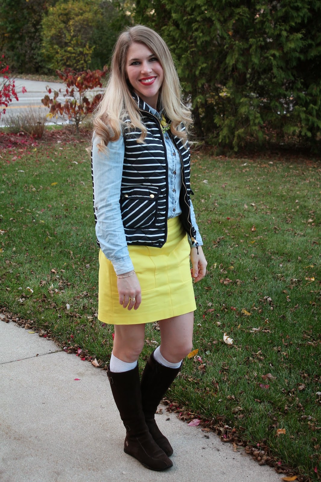 Yellow Skirt with Striped Vest