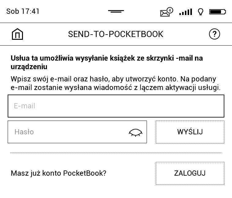 PocketBook Aqua 2 – logowanie w usłudze Send-To-PocketBook