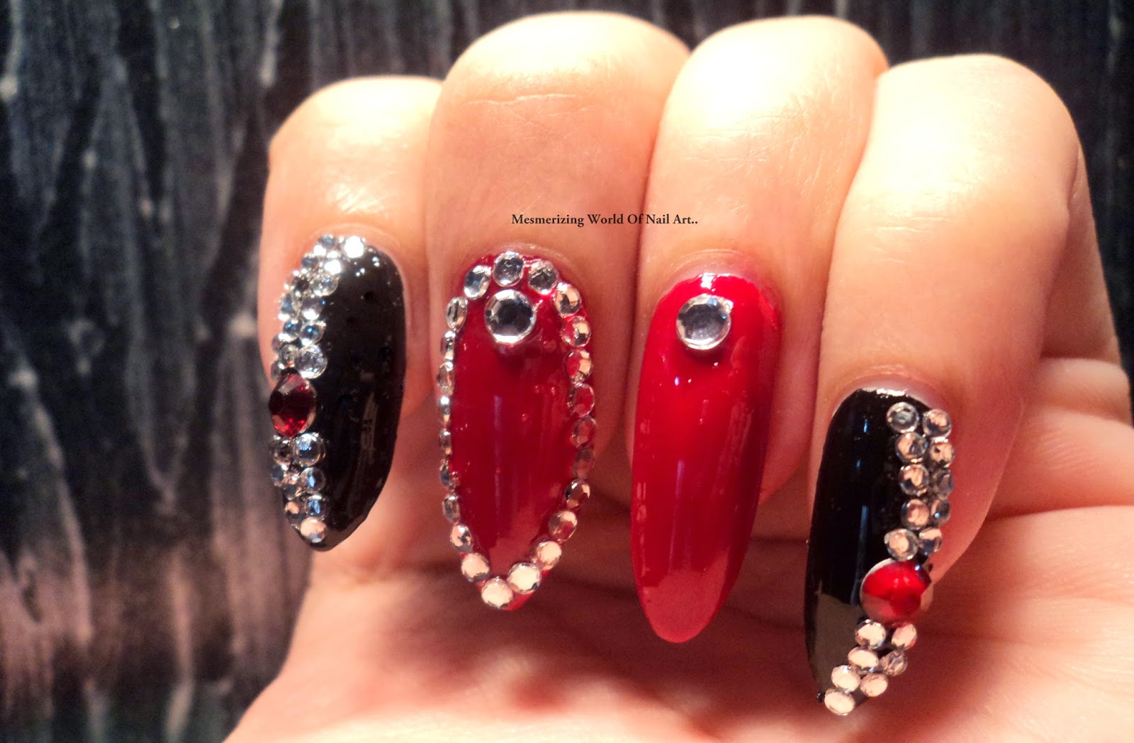 Red and Silver Bling Nail Design - wide 1