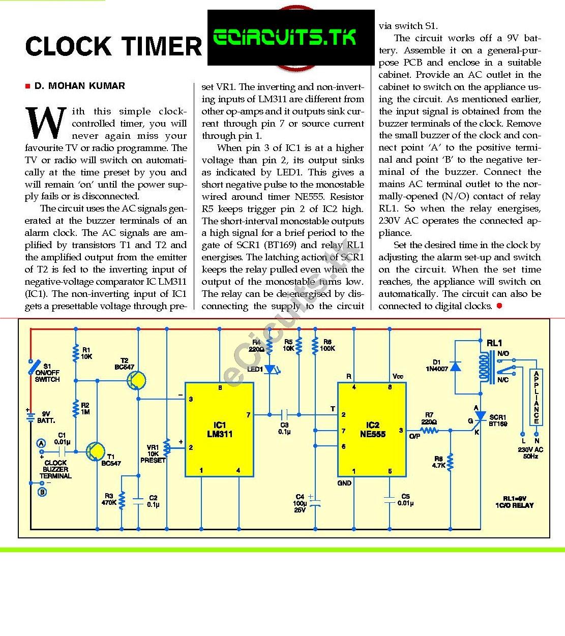 Clock Timer Electronics Circuits For You