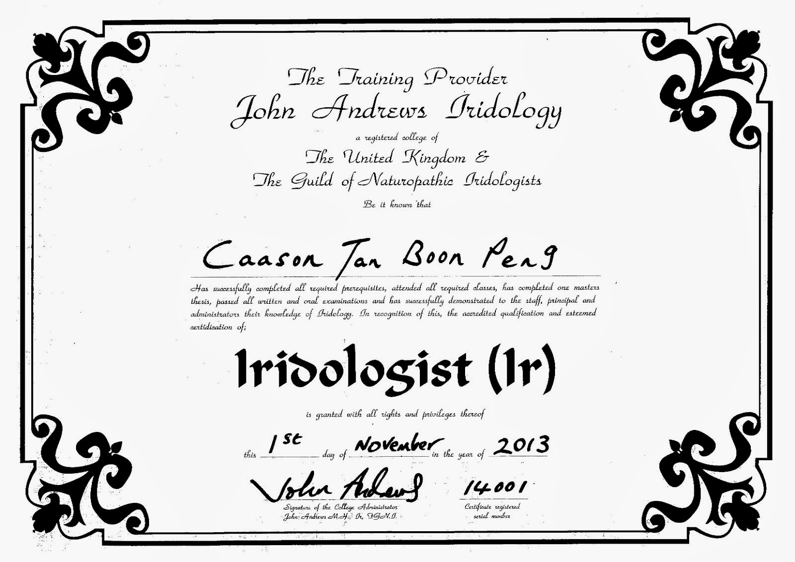 Certified Iridologist (Ir)