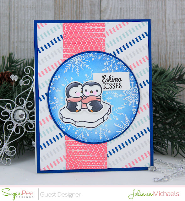 Eskimo Kisses Penguin Card by Juliana Michaels featuring Eskimo Kisses and Flurry of Warm Wishes Stamp Set by SugarPea Designs