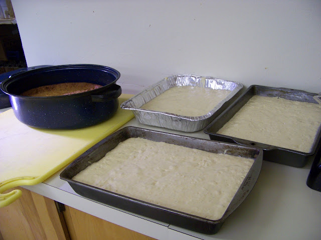 Cornbread and Bread Pudding ready for the oven. 