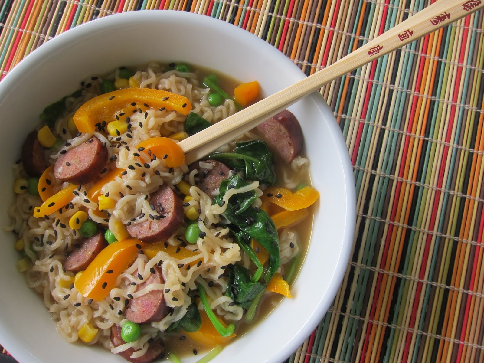 Cuisine Ici Ramen Noodles with Cajun Andoille Sausage