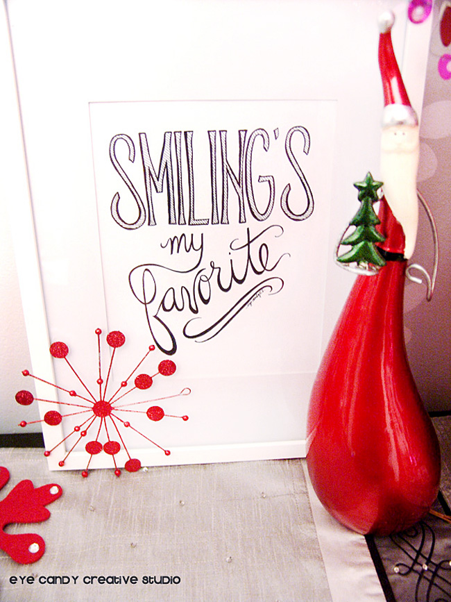hand lettered christmas art, smiling's my favorite, buddy the elf