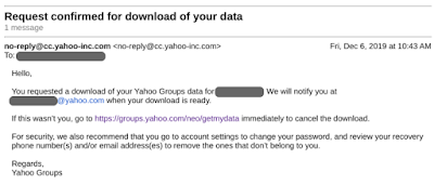 Email confirmation Yahoo Groups download request
