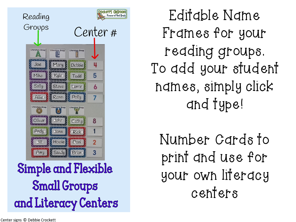  Reading Groups and Centers, Editable display labels, free!