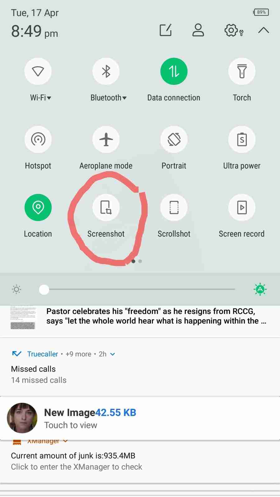 how to take a screenshot on any infinix phone by using notifications quick toggle