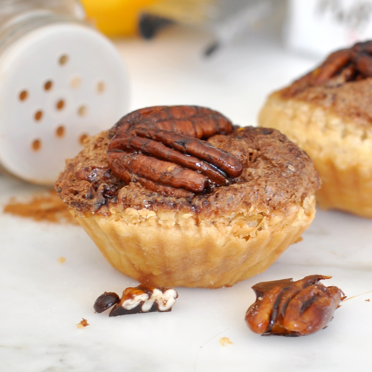 Cooking with Manuela Puff PastryPecan Mini Tarts Topped with Caramelized Pecan Halves