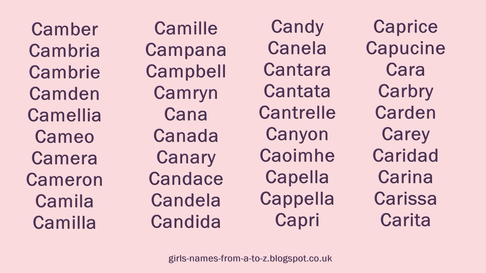 Girls Names From A To Z Girls Names Starting With C. 