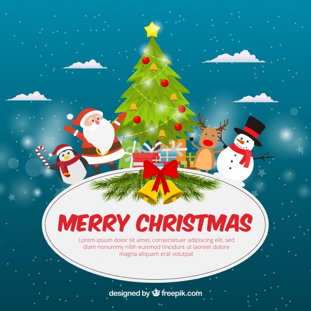 Funny flat christmas background Free Vector