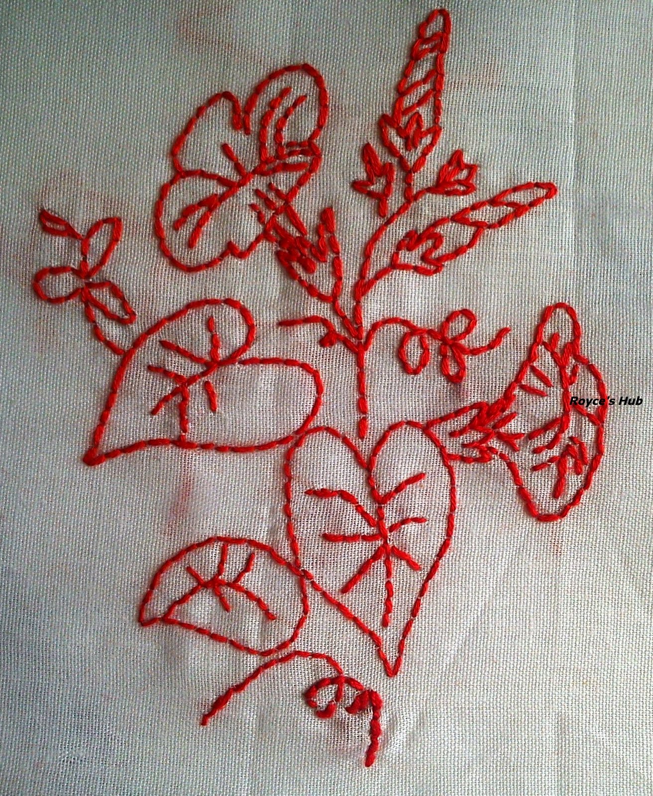 Royce's Hub Basic Embroidery Stitches Back Stitch in Redwork Embroidery