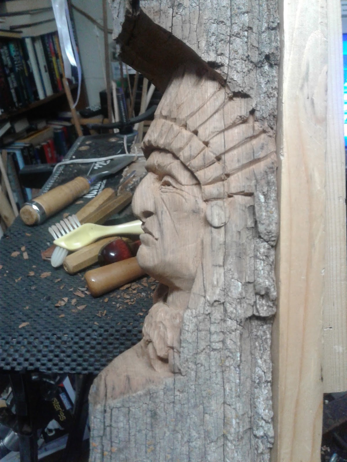 Knotty Wood Spirits Carving a Native American in Cottonwood Bark