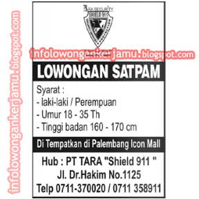 Lowongan Kerja Satoam - PT TARA Shield 911  Palembang 