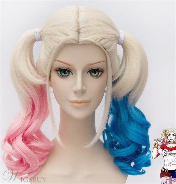 Harley Quinn Hairstyle Cosplay Wigs Synthetic Hair Capless Wig 20 Inches